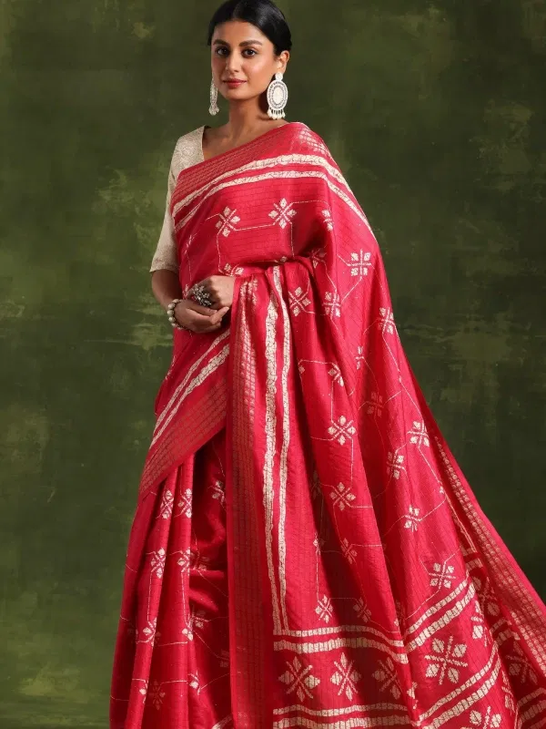 Red Silk Blend Saree