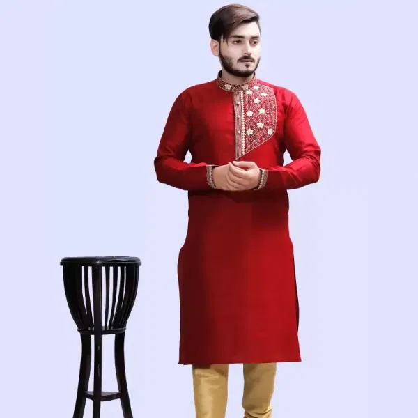 Tibra Collection Men Embroidered Silk Blend Straight Kurta