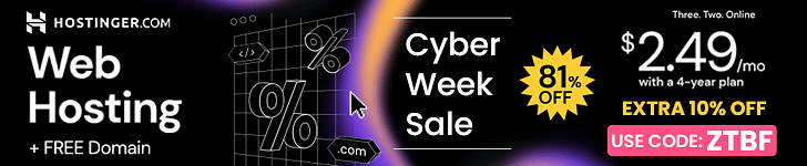 $2.49/mo with a 4 year-plan with Hostinger Cyber Week Sale