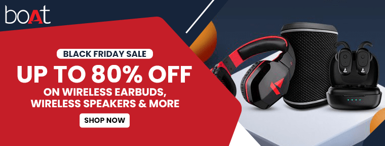 Up to 80% off on wireless earbuds, wireless speakers, and more with boAt Black Friday sale