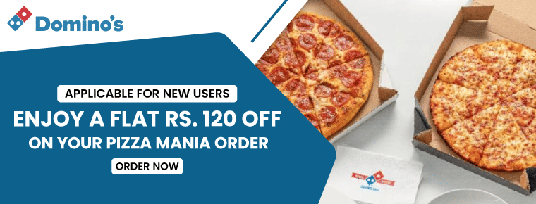 Enjoy a flat rs. 120 off on your pizza mania order