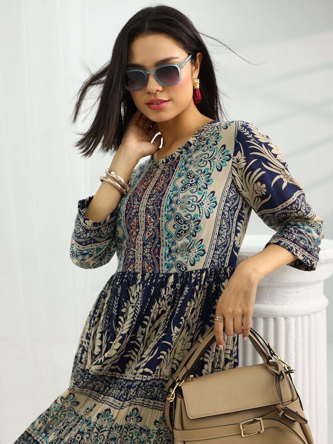 Libas Women Ethnic Motifs Printed Round Neck Cotton Maxi Dress