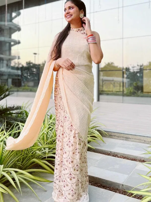 Peach Embellished Georgette Saree