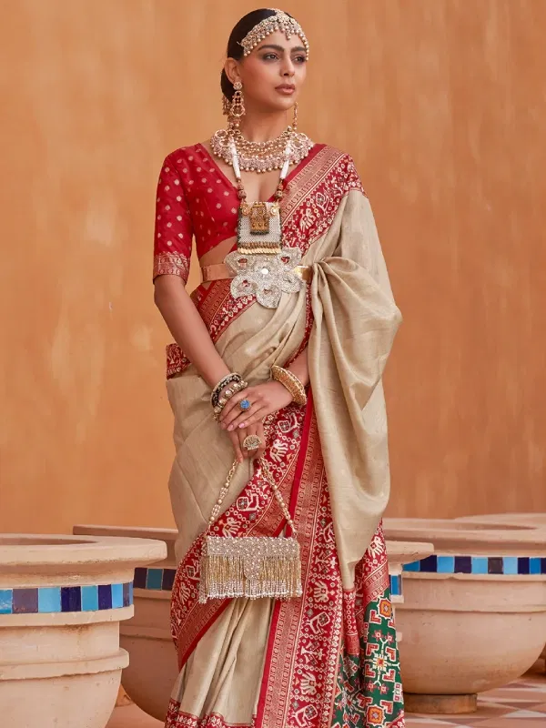 Tan Beige Patola Saree