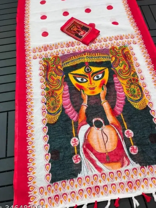 Durga Print Cotton Linen Saree