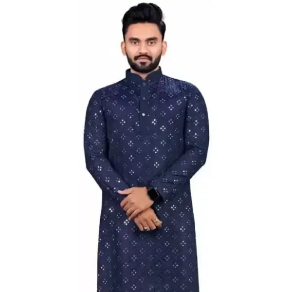 Nellist Men Embroidered Cotton Silk A-line Kurta