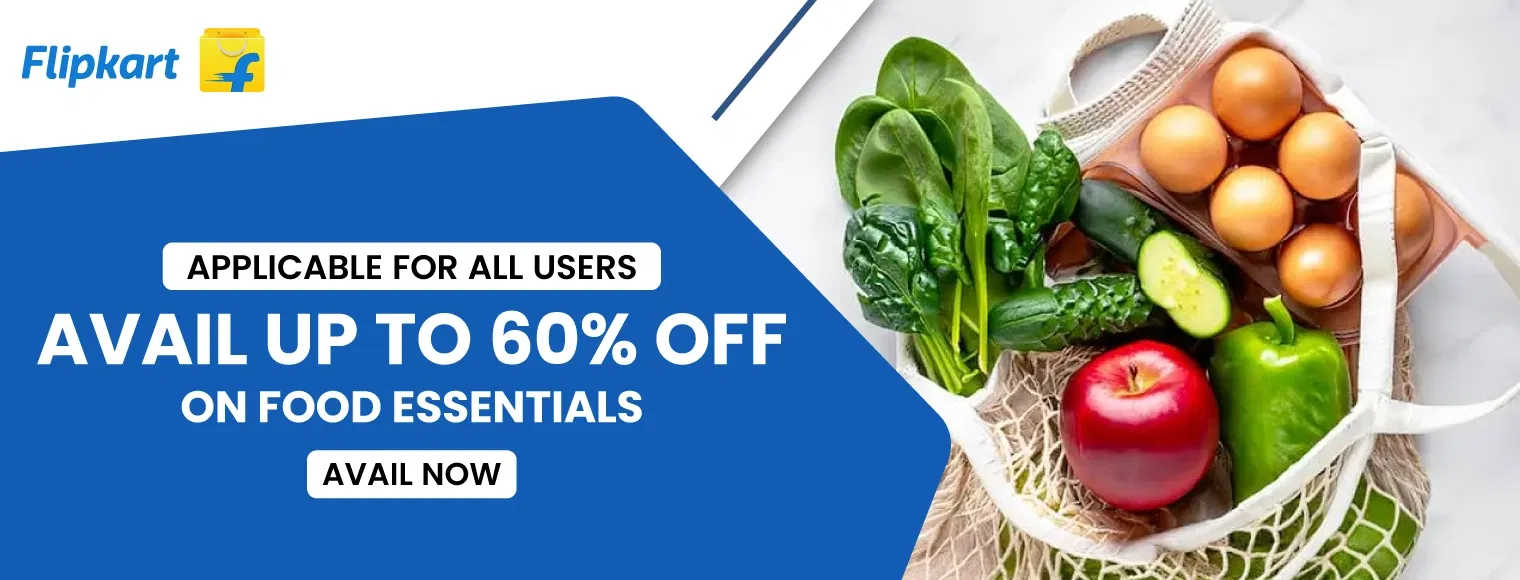 Avail up to 60% off on food essentials in Flipkart