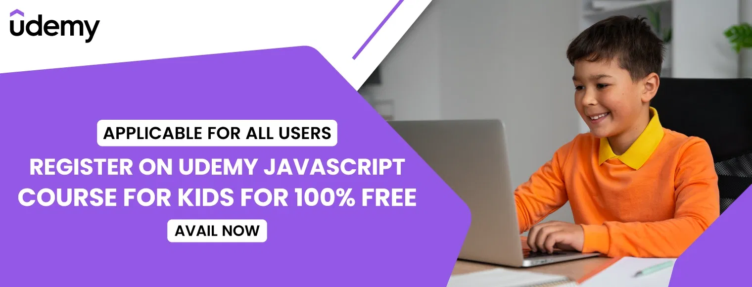Register on Udemy javascript course for kids for 100% free