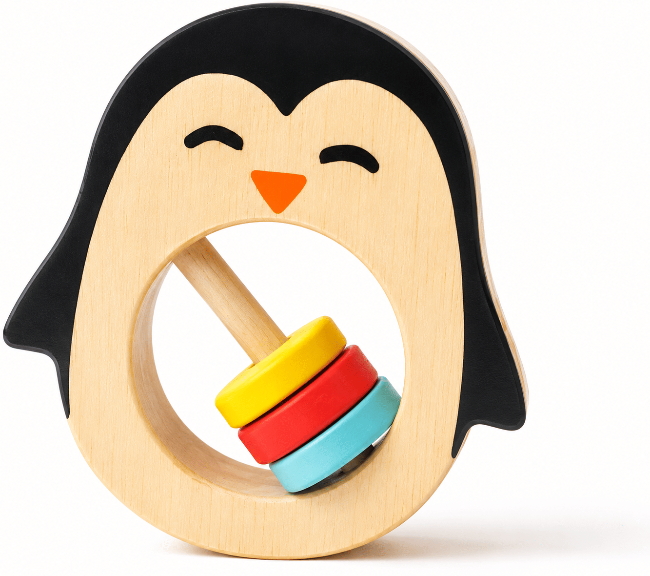Shumee wooden penguin rattle toy for babies 0 months plus