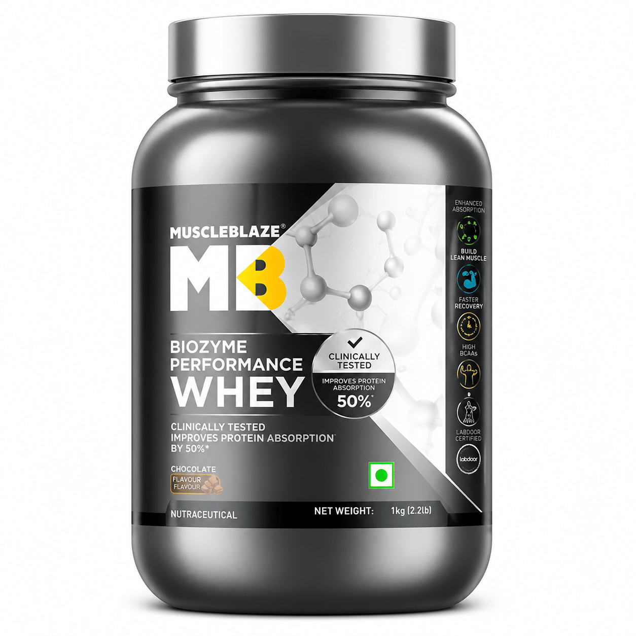 MuscleBlaze Biozyme Performance Whey protein powder jar