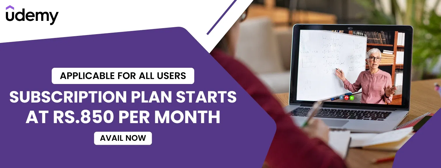 Udemy subscription plan starts at rs. 850 per month