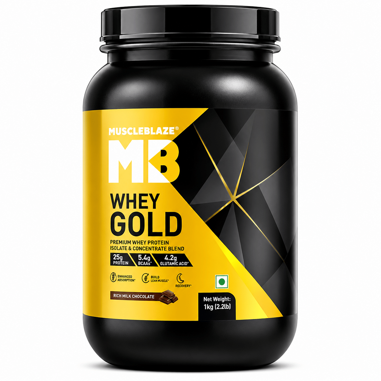MuscleBlaze Whey Gold protein powder scoop