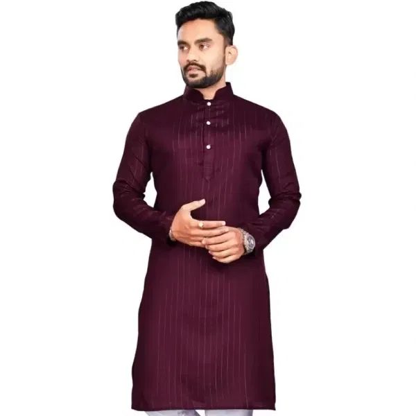 OCMOH Men Solid Cotton Blend Straight Kurta