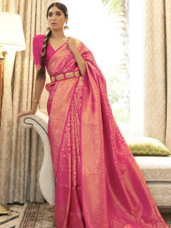 Pink & Gold Zari Kanjivaram Saree