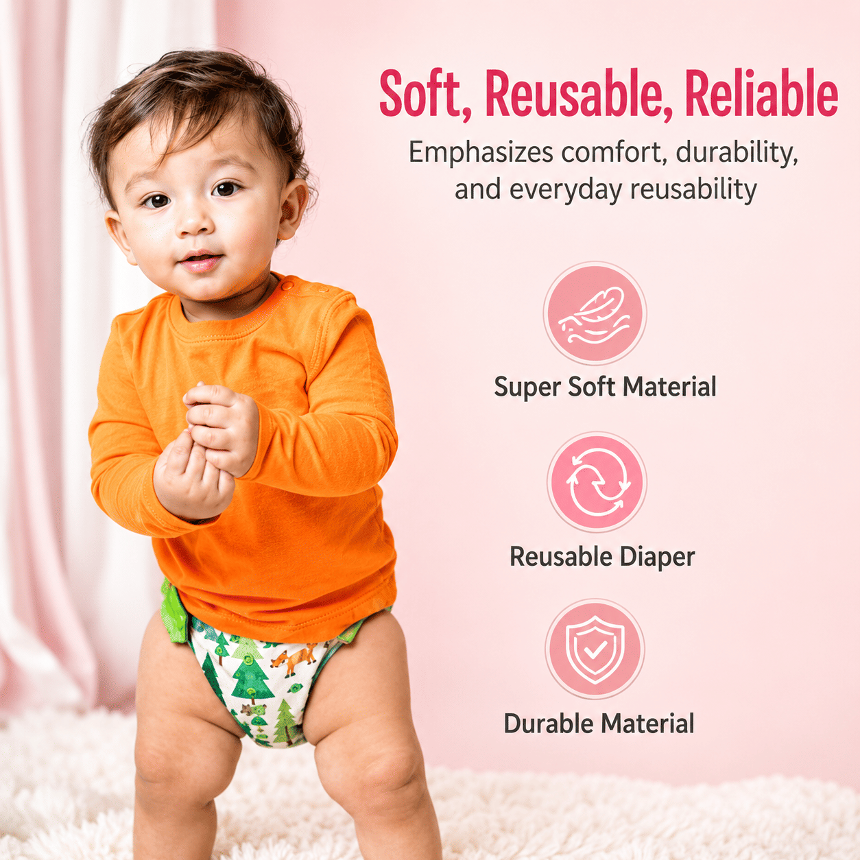 LuvLap Reusable Bamboo Charcoal Baby Cloth Diapers in blue stars print