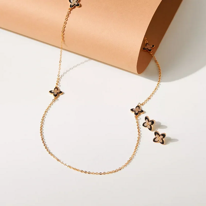 Floral Accent Chain Necklace and Earrings Set