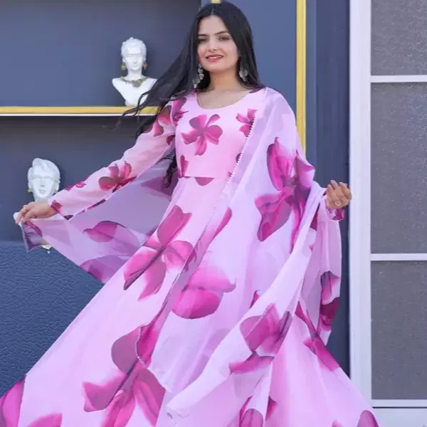 NARI DREAM  Floral Print Georgette Stitched Flared/A-line Gown