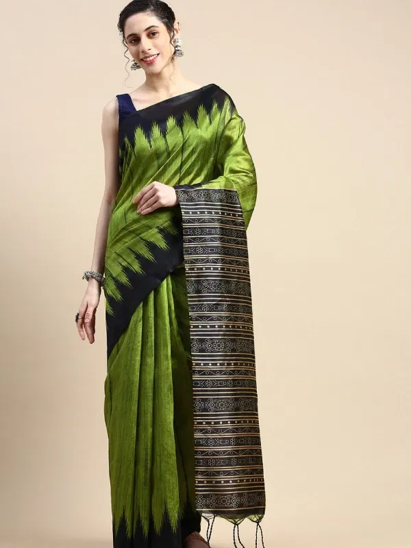 Vishnu Weaves Solid Jute Silk Tussar Saree