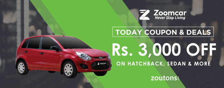 Zoomcar coupon code today 2021: Save Rs. 3000 On Hatchback, Sedan, & More