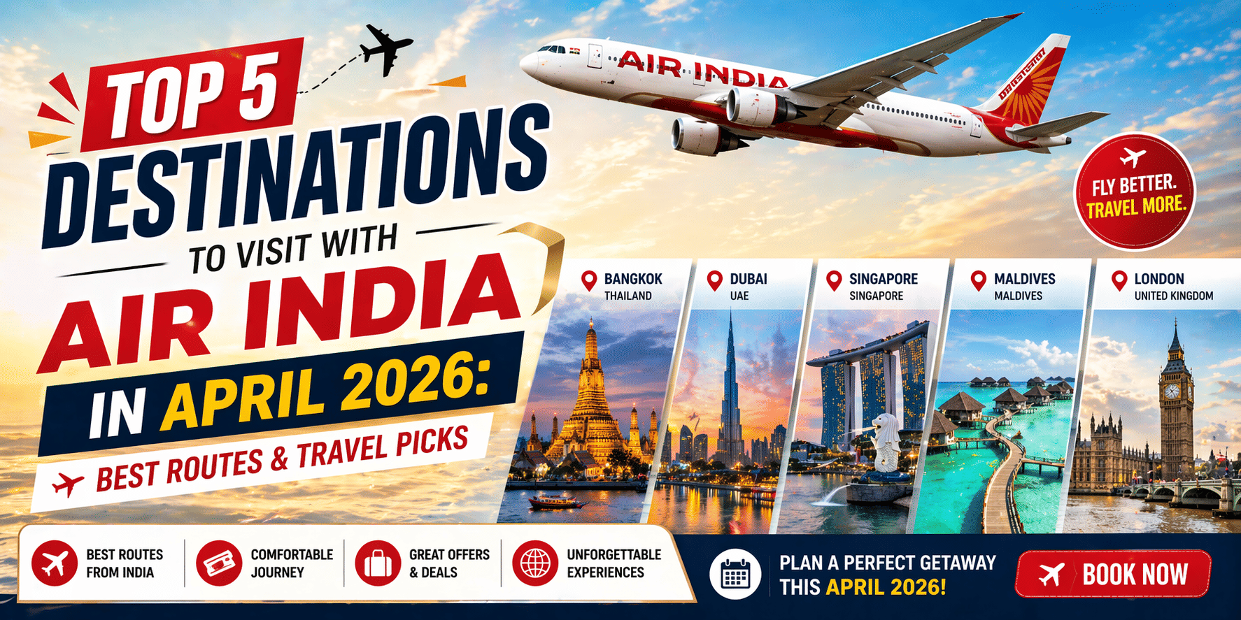 top 5 detinations to visit with air india