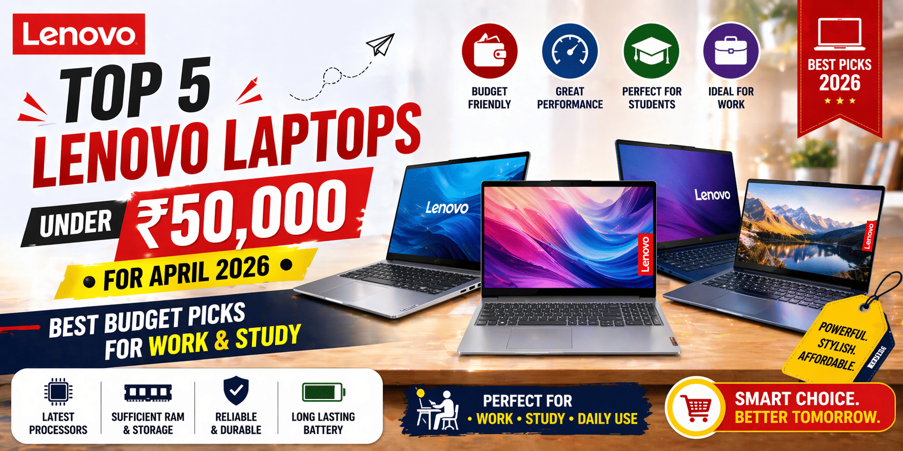 top 5 lenovo laptops under 50,000 budget