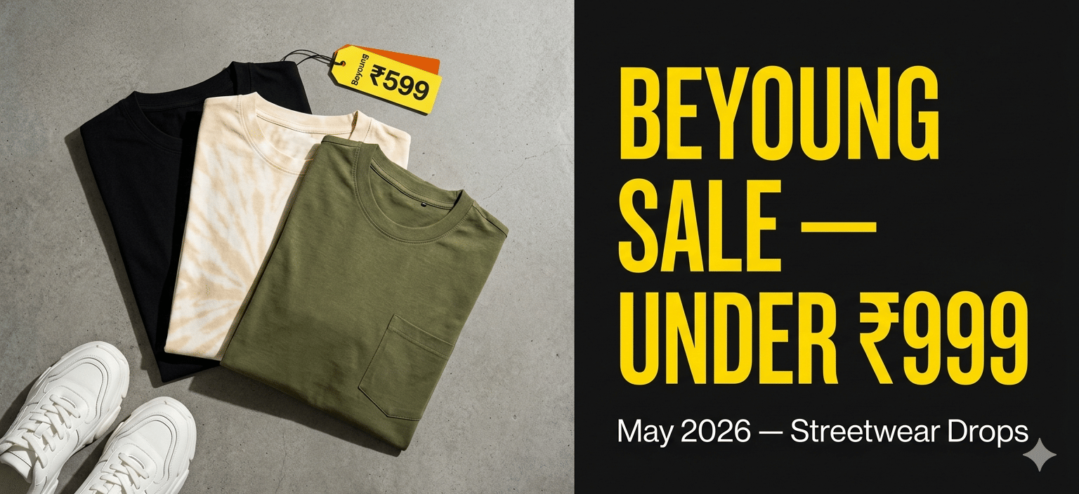 Beyoung oversized t-shirt sale May 2026 — streetwear drops under ₹999 for Indian college students