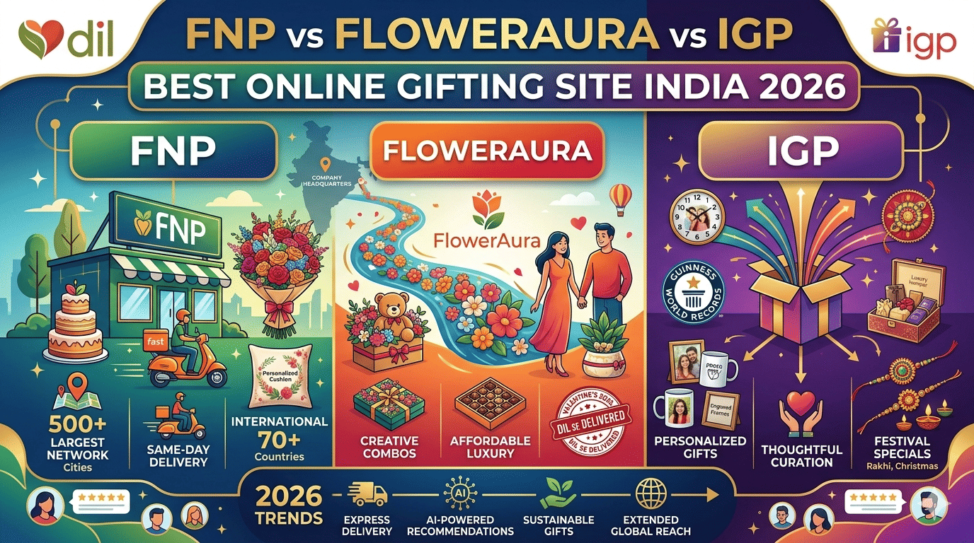 FNP vs FlowerAura vs IGP: Best Online Gifting Site India 2026