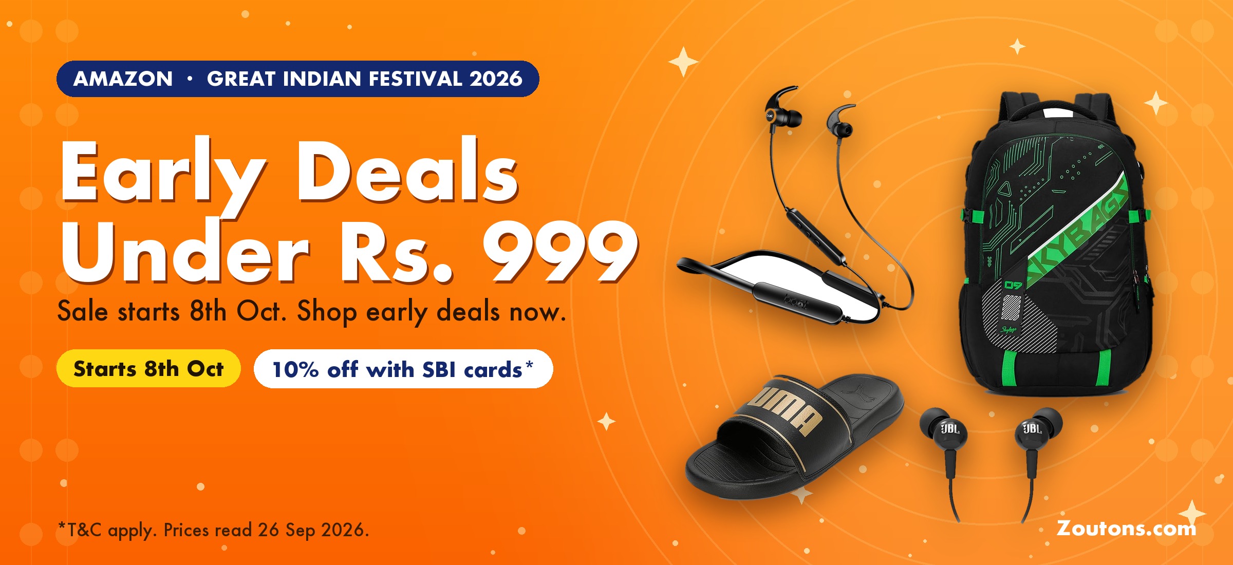 Amazon Great Indian Festival 2026 Early Deals Under Rs. 999: boAt, JBL, Puma