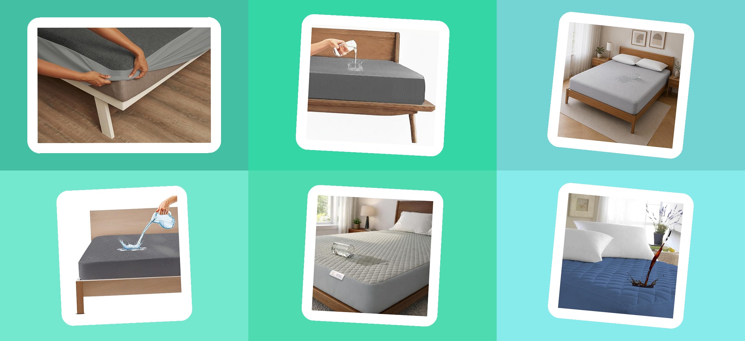 Six waterproof mattress protectors priced in this read of Amazon's shelf - the Rs. 552 Wakefit terry protector, the Rs. 679 Trance and four others - shown as they appear in their own listing photographs