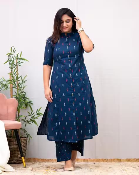 ANNI DESIGNER Blue Women Floral Straight Kurta Set