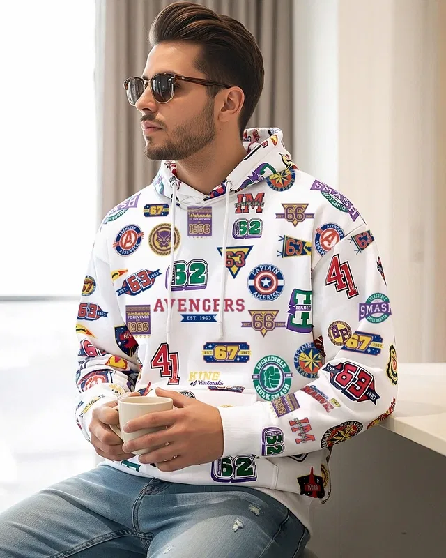 Bright White Avengers All-Over Print Hoodie