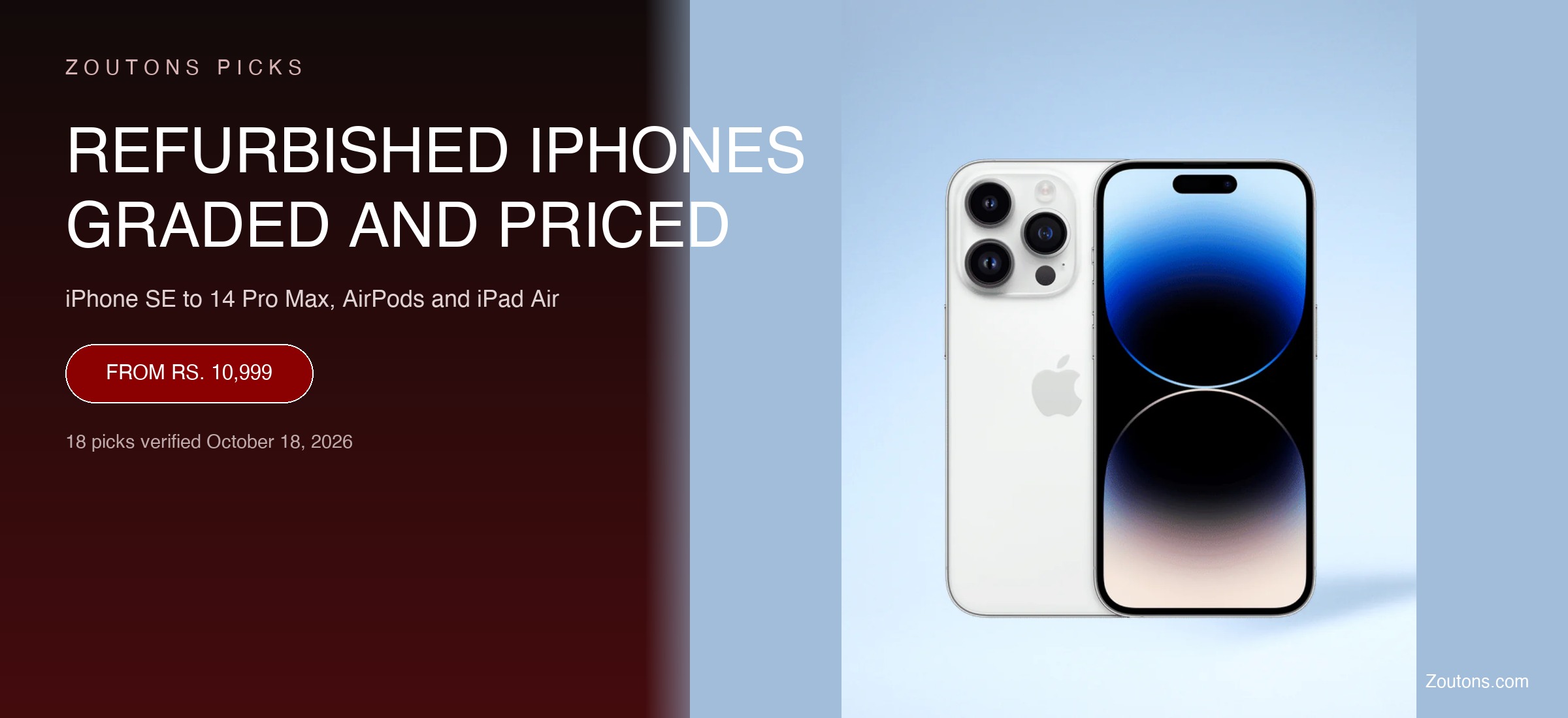 Refurbished iPhone Price List: SE to 14 Pro Max From Rs. 10,999 Oct 2026