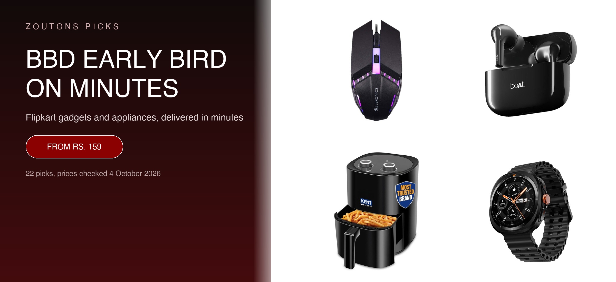 Flipkart Minutes BBD Early Bird Deals October 2026: Gadgets From Rs. 159