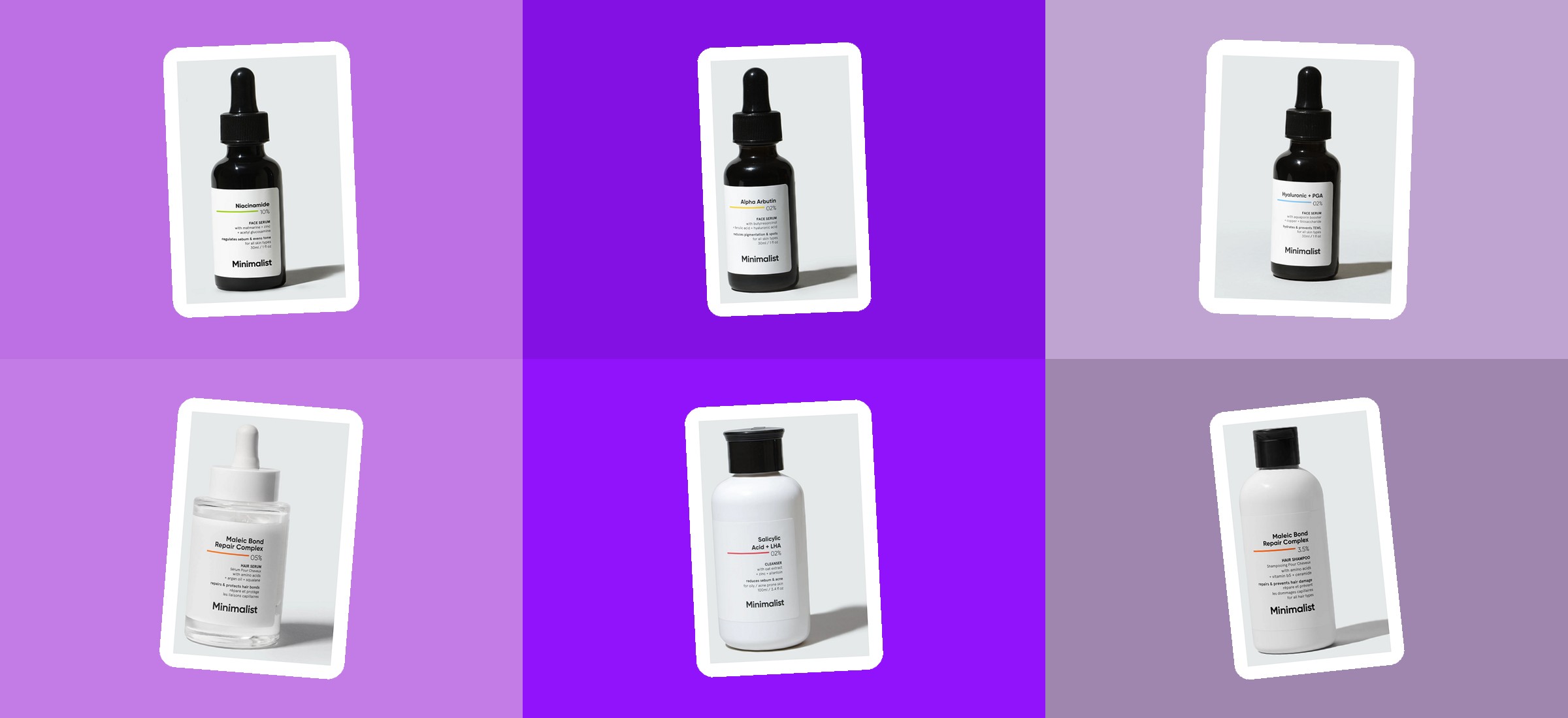 Minimalist skincare serums of the kind bought by the customers this privacy policy governs, shown in the brand's own product photographs