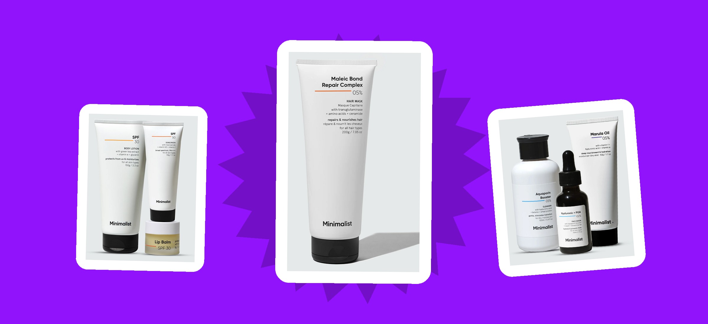 Minimalist skincare and hair care products in the brand's own product photography - the goods its three-case refund policy applies to