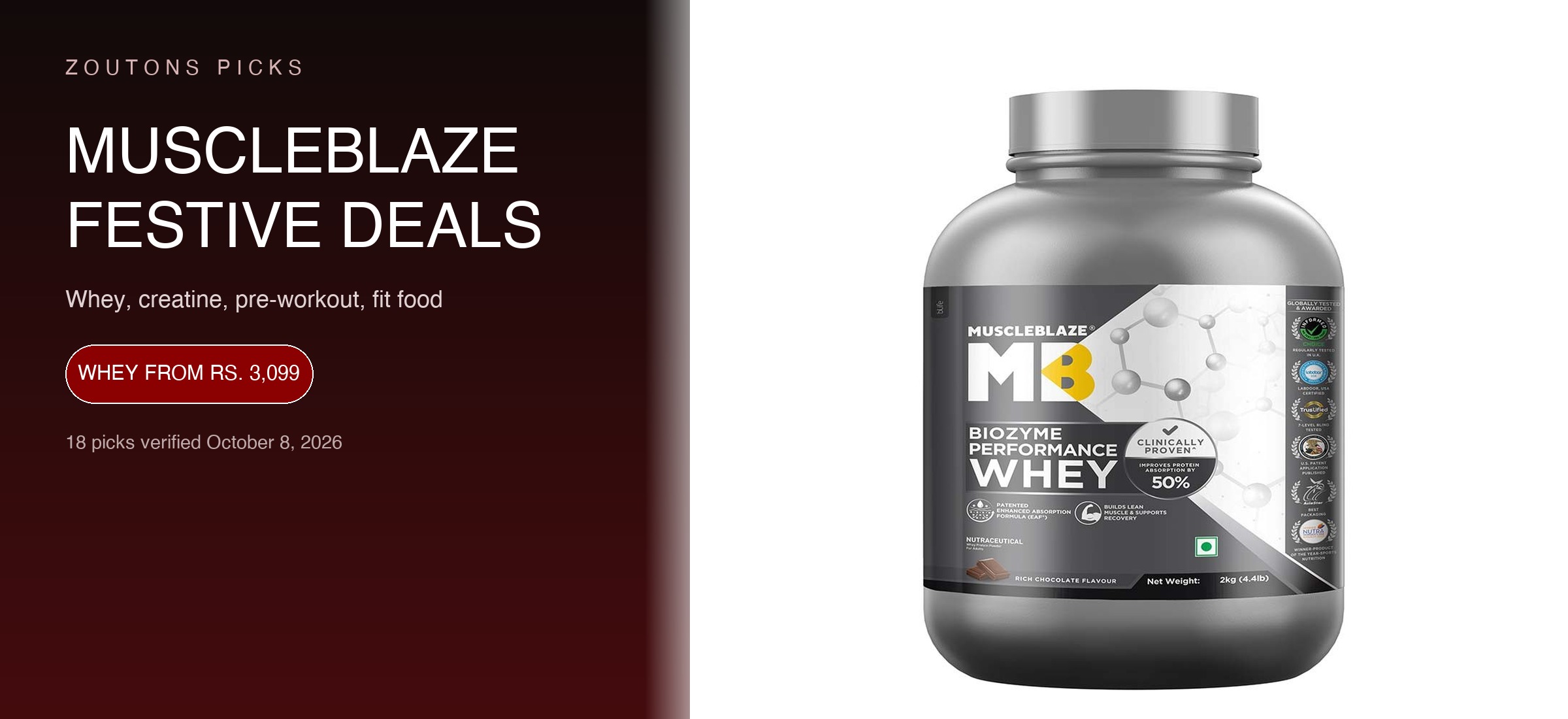 MuscleBlaze Great Muscle Mania Sale October 2026: Whey From Rs. 3,099