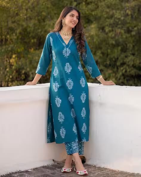 MYRIE Green Women Printed 2-Piece Straight Kurta Set