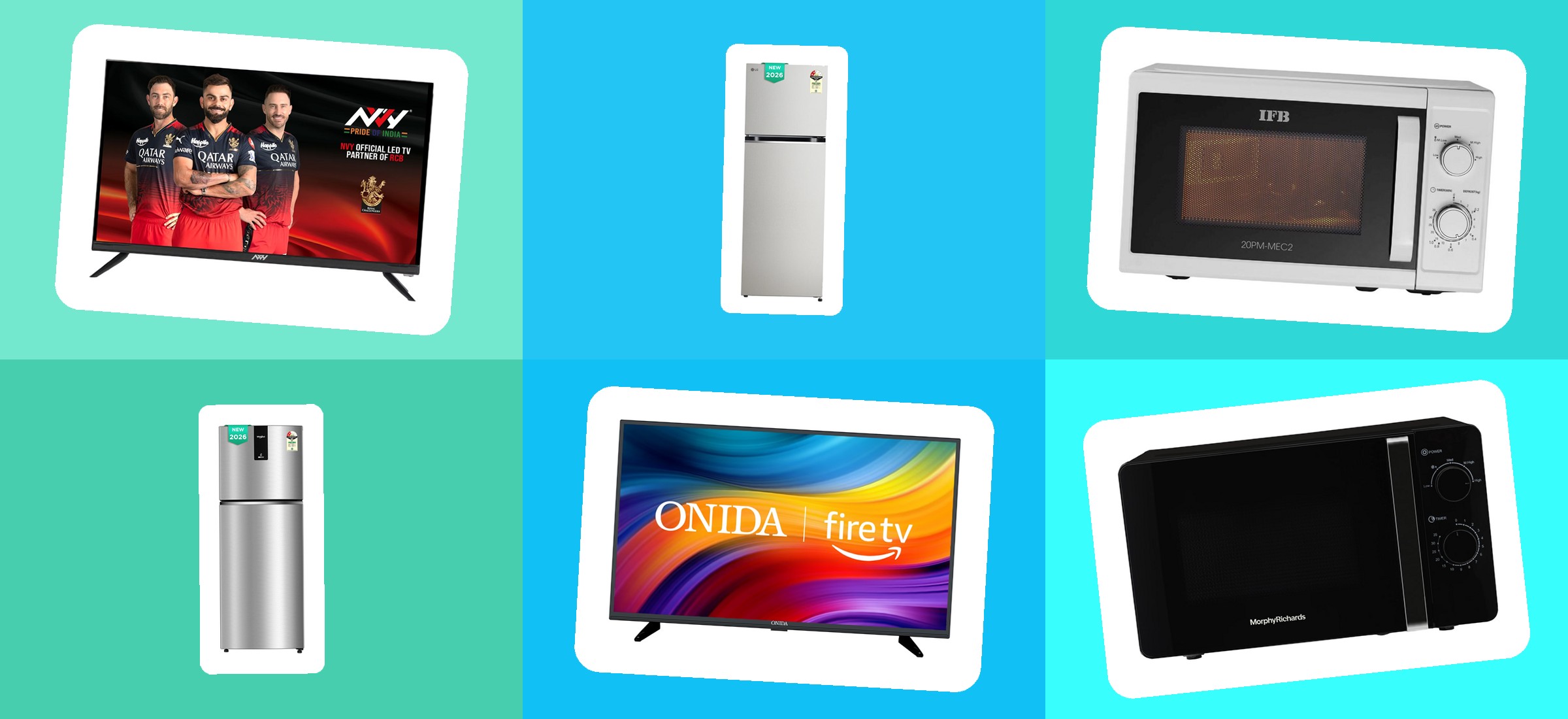 Televisions, refrigerators and microwaves from earlier Reliance Digital reads, in their own listing photographs on a colour-block banner &mdash; the mixed electronics the store's UPI offer applies across