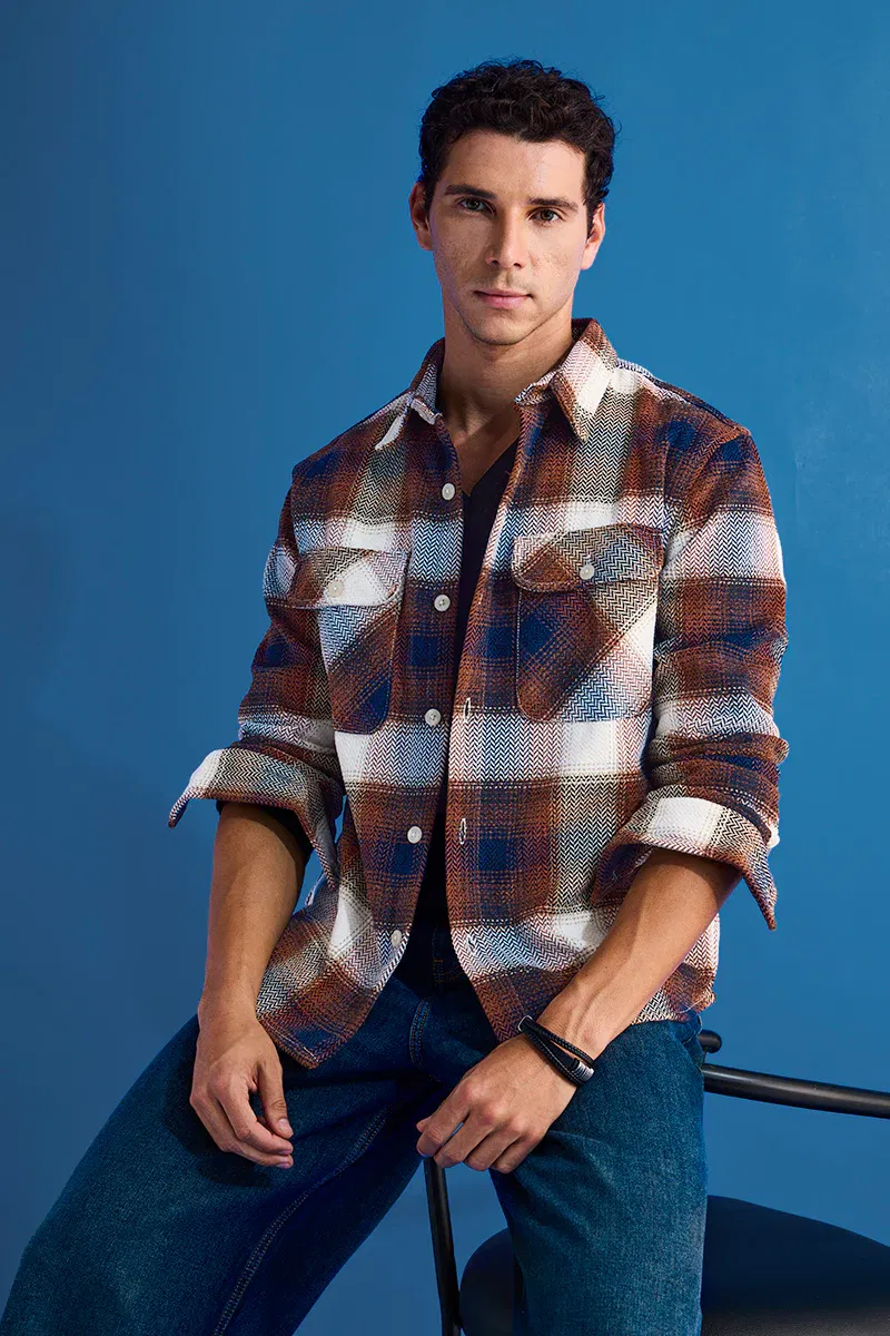 Brown Checks Relaxed Fit Overshirt