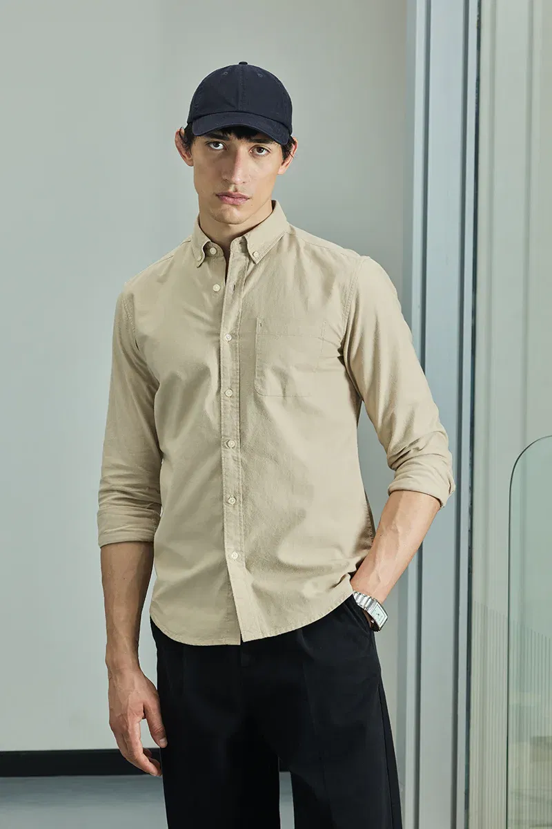 Core Lab Beige Button-Down Slim Fit