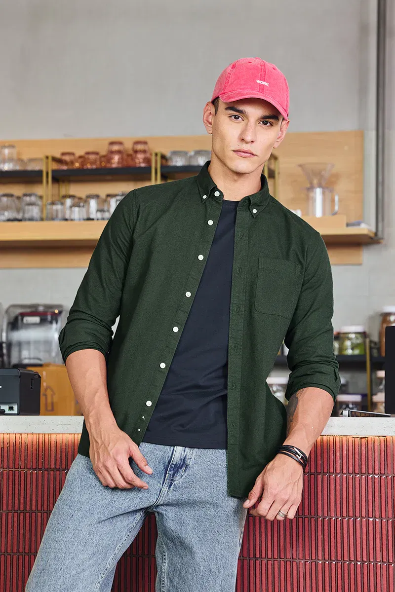 Core Lab Dark Green Button-Down Slim Fit