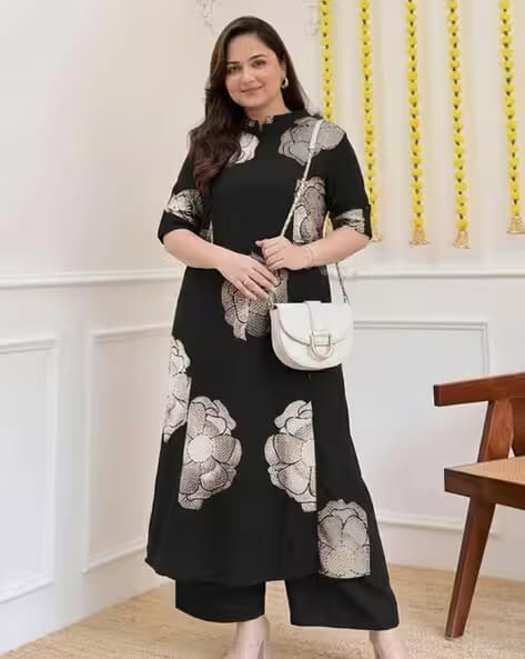 SVARAA Black Women Printed 2-Piece Straight Kurta Set