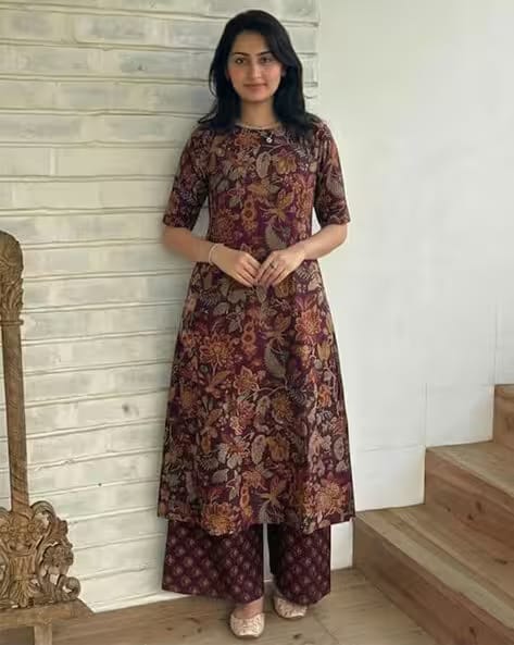 SVARAA Maroon Women Printed 2-Piece Straight Kurta Set