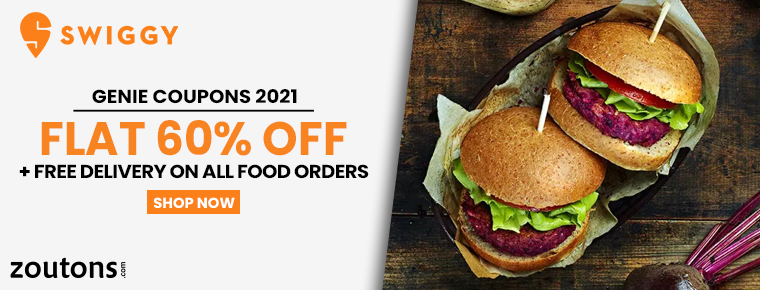 Swiggy Genie Coupons | July 2021: Flat 60% Off + Free Delivery On All  Food Orders
