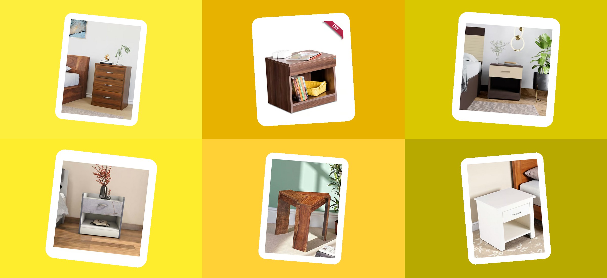 Six bedside tables from this read of Tata CLiQ's shelf in their own listing photographs - the category the title leads with