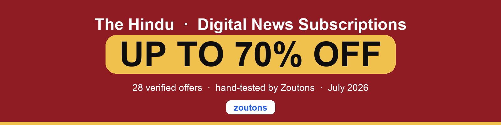 The Hindu Coupons & Offers — Up to <strong class='bold'>70%</strong> OFF | July 2026