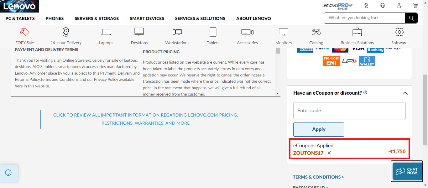 PROOF OF WORKING COUPON OF LENOVO 