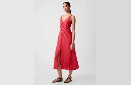 Gap Ruched Slip Midi Dress