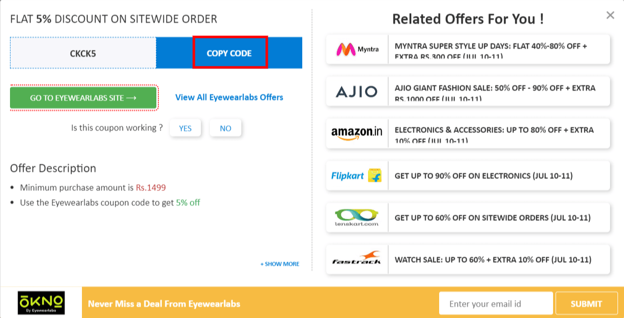Eyewearlabs Coupons & Offers Up to 73 Off September 2024