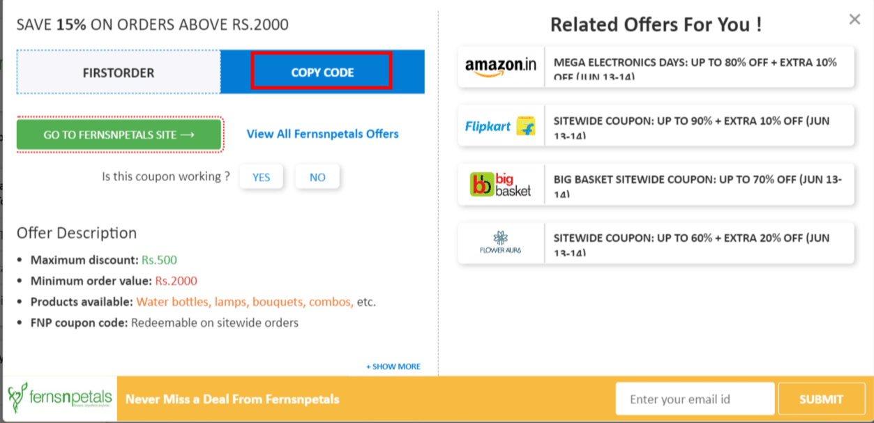 Ferns N Petals coupon code